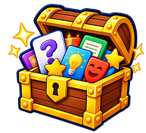 An open treasure chest filled with game cards